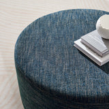 Callum Weave Azure Large 29" Round Woven Heathered Fabric Upholstered Ottoman - Ornate Home