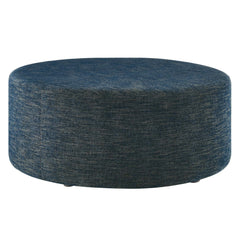 Callum Weave Azure Large 38" Round Woven Heathered Fabric Upholstered Ottoman - Ornate Home
