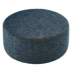 Callum Weave Azure Large 38" Round Woven Heathered Fabric Upholstered Ottoman - Ornate Home