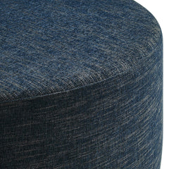 Callum Weave Azure Large 38" Round Woven Heathered Fabric Upholstered Ottoman - Ornate Home