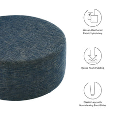 Callum Weave Azure Large 38" Round Woven Heathered Fabric Upholstered Ottoman - Ornate Home