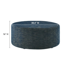 Callum Weave Azure Large 38" Round Woven Heathered Fabric Upholstered Ottoman - Ornate Home
