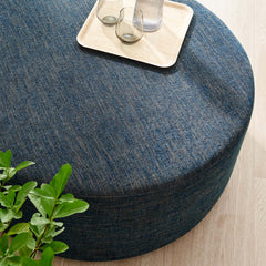 Callum Weave Azure Large 38" Round Woven Heathered Fabric Upholstered Ottoman - Ornate Home