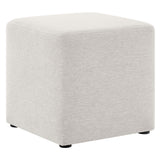 Callum Weave Ivory 17" Square Woven Heathered Fabric Upholstered Ottoman - Ornate Home