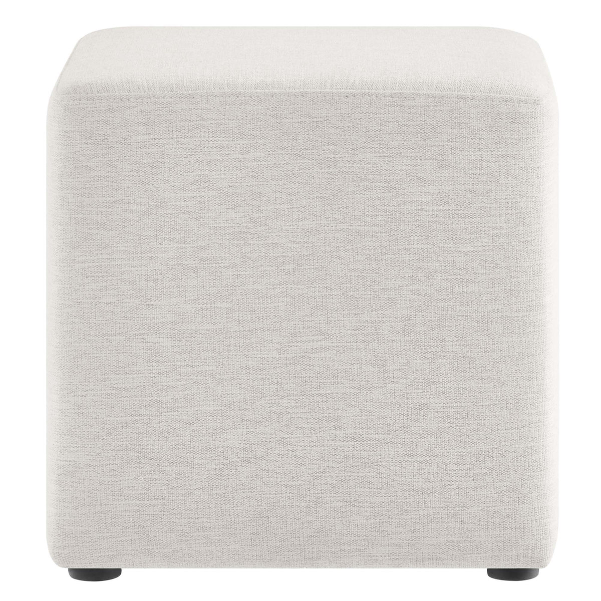 Callum Weave Ivory 17" Square Woven Heathered Fabric Upholstered Ottoman - Ornate Home