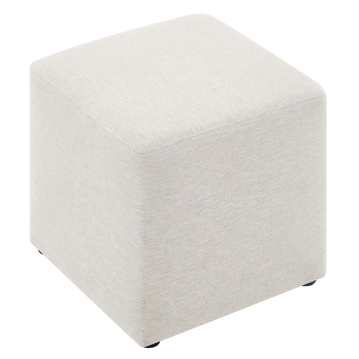 Callum Weave Ivory 17" Square Woven Heathered Fabric Upholstered Ottoman - Ornate Home