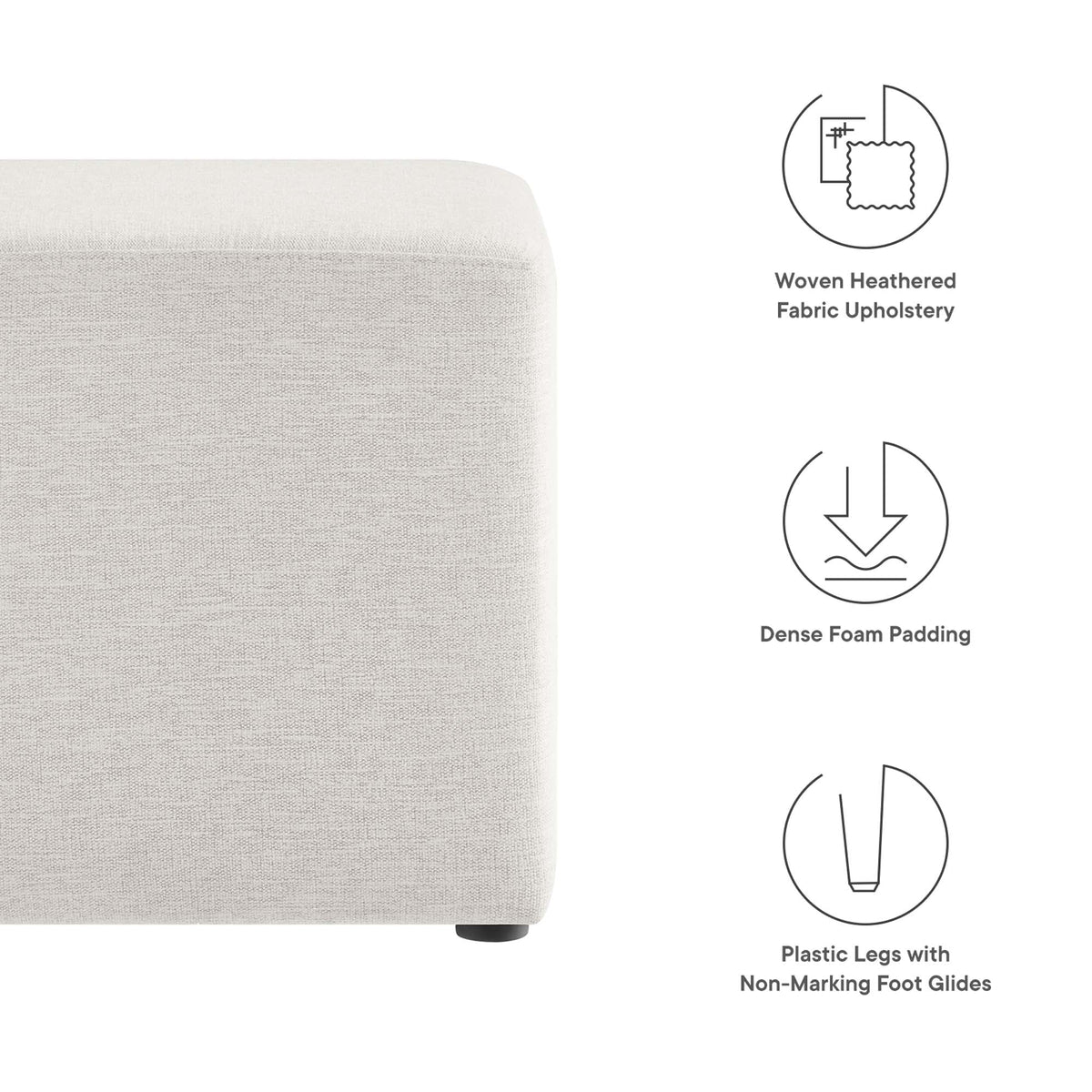 Callum Weave Ivory 17" Square Woven Heathered Fabric Upholstered Ottoman - Ornate Home
