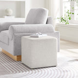 Callum Weave Ivory 17" Square Woven Heathered Fabric Upholstered Ottoman - Ornate Home