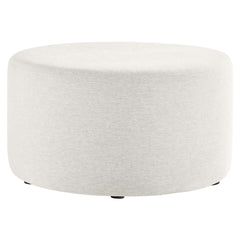 Callum Weave Ivory Large 29" Round Woven Heathered Fabric Upholstered Ottoman - Ornate Home