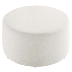 Callum Weave Ivory Large 29" Round Woven Heathered Fabric Upholstered Ottoman - Ornate Home
