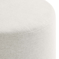 Callum Weave Ivory Large 29" Round Woven Heathered Fabric Upholstered Ottoman - Ornate Home