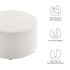 Callum Weave Ivory Large 29" Round Woven Heathered Fabric Upholstered Ottoman - Ornate Home