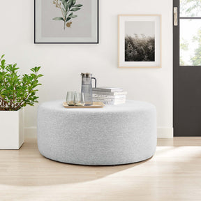 Callum Weave Light Gray Large 38" Round Woven Heathered Fabric Upholstered Ottoman - Ornate Home