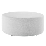 Callum Weave Light Gray Large 38" Round Woven Heathered Fabric Upholstered Ottoman - Ornate Home