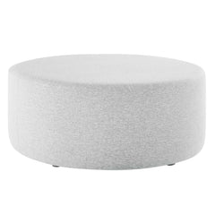Callum Weave Light Gray Large 38" Round Woven Heathered Fabric Upholstered Ottoman - Ornate Home