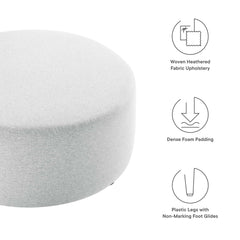 Callum Weave Light Gray Large 38" Round Woven Heathered Fabric Upholstered Ottoman - Ornate Home