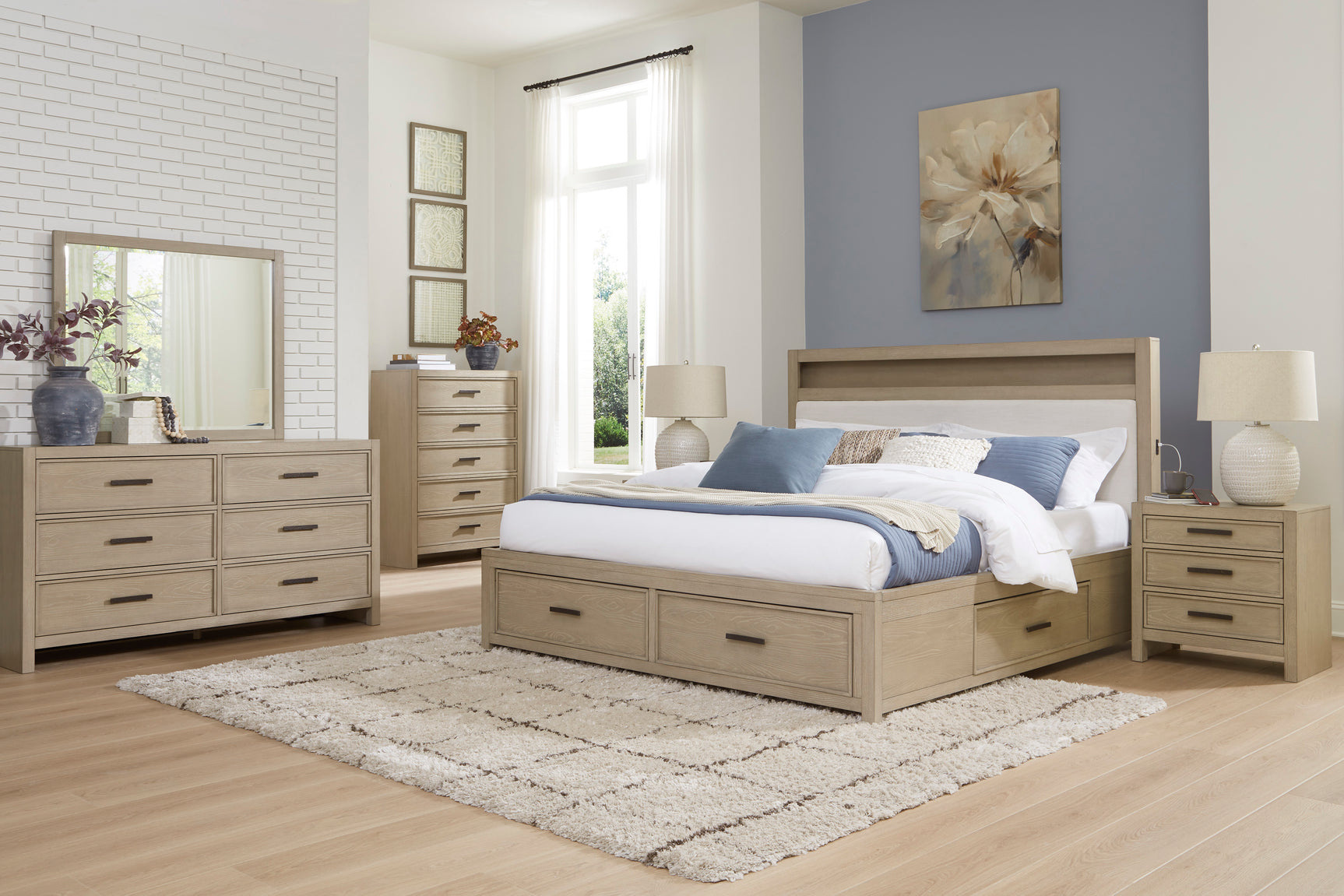 Calmoro Gray Queen Bookcase Bed, Dresser and Mirror - Ornate Home