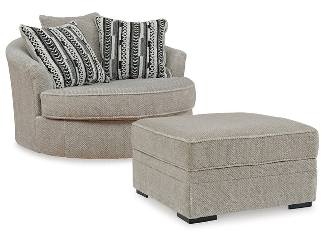 Calnita Sisal Oversized Swivel Chair and Ottoman - Ornate Home