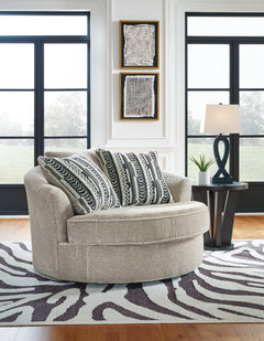 Calnita Sisal Oversized Swivel Chair and Ottoman - Ornate Home