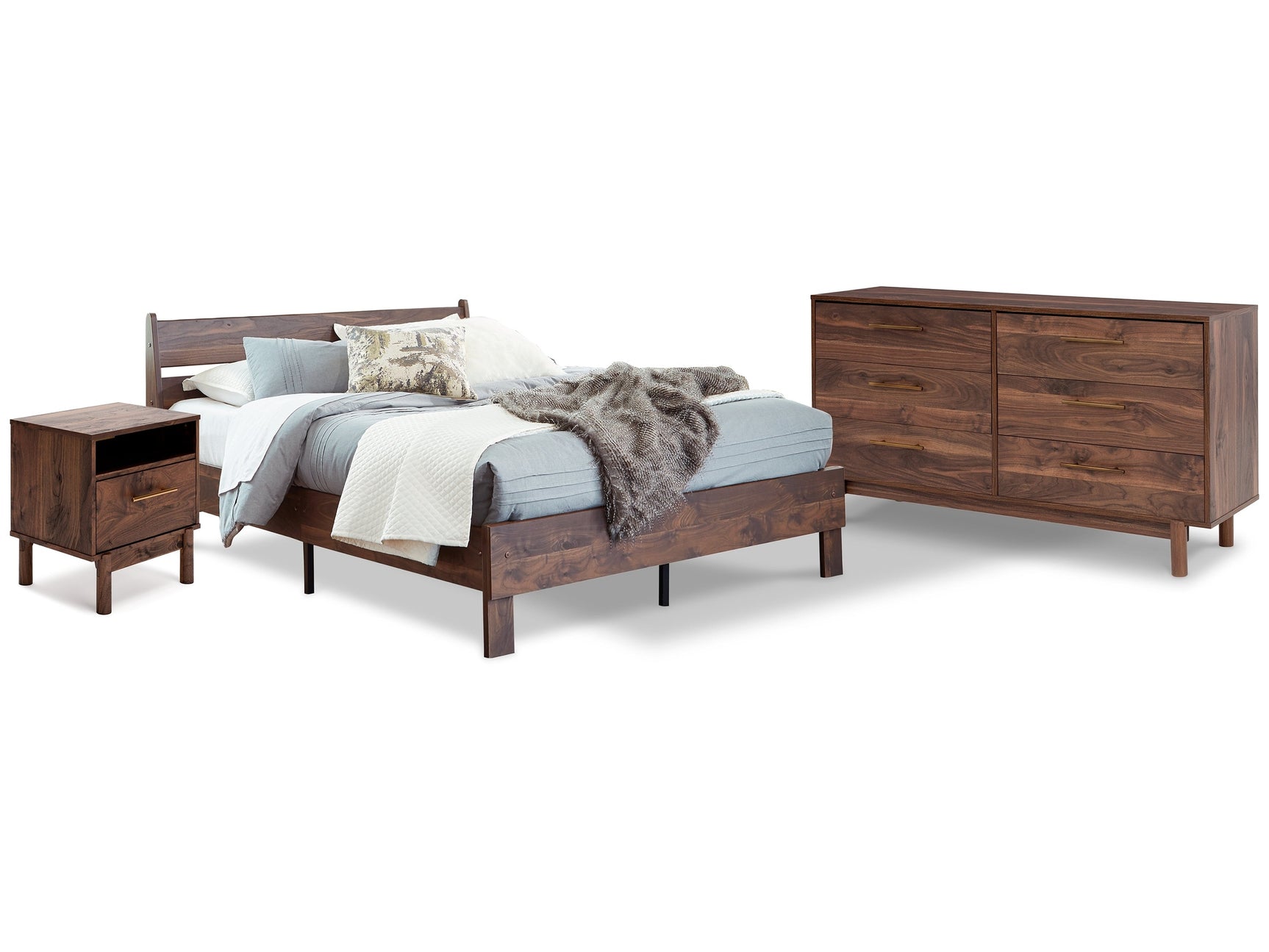 Calverson Mocha Queen Panel Platform Bed with Dresser and Nightstand (Online Special Price) - Ornate Home