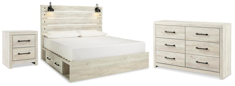 Cambeck Brown/Whitewash King Panel Storage Bed, Dresser and Nightstand - Ornate Home