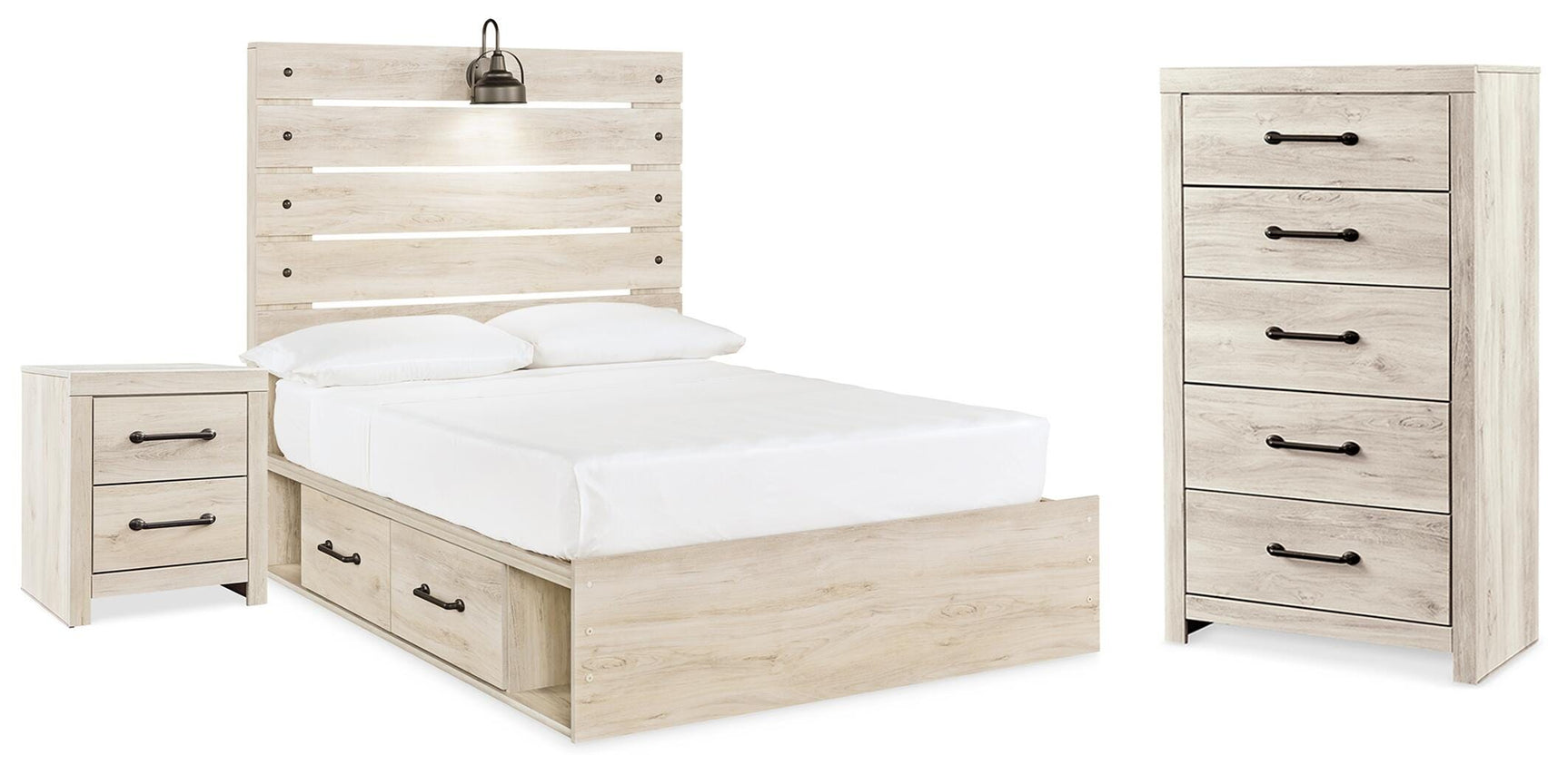 Cambeck Whitewash Full Panel Bed with Storage, Chest and Nightstand - Ornate Home