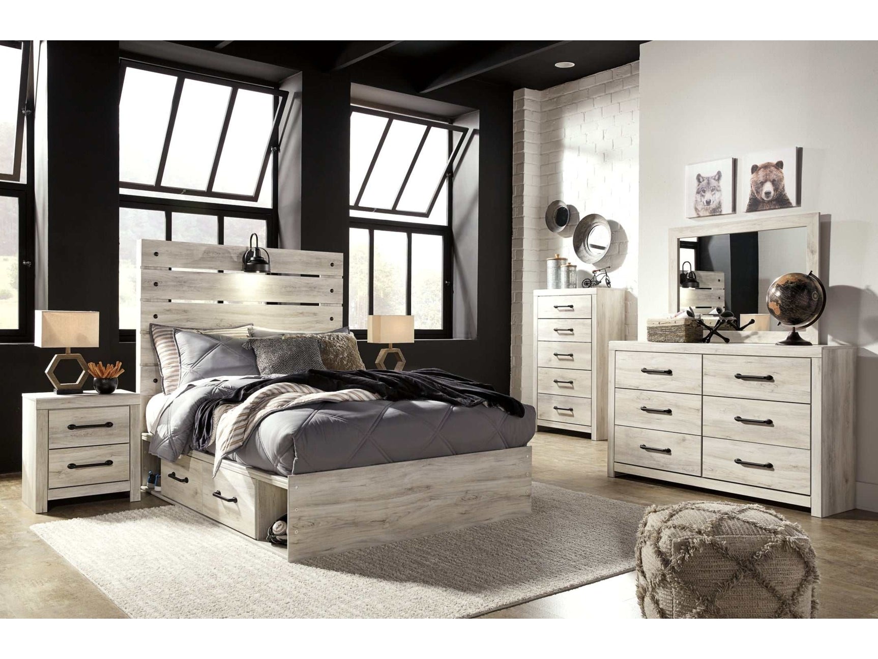 Cambeck Whitewash Full Panel Bedroom Set w/ 4 Storage Drawers (Online Special Price) - Ornate Home