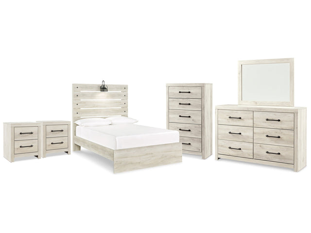 Cambeck Whitewash Full Panel Bedroom Set with Dresser, Mirror, Chest and 2 Nightstands (Online Special Price) - Ornate Home