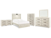 Cambeck Whitewash Full Panel Bedroom Set with Dresser, Mirror, Chest and 2 Nightstands - Ornate Home