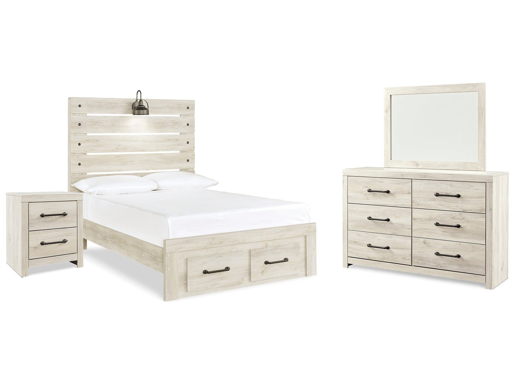 Cambeck Whitewash Full Panel Bedroom Set with Dresser, Mirror and Nightstand (Online Special Price) - Ornate Home