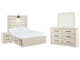 Cambeck Whitewash Full Panel Bedroom Set with Storage, Dresser, Mirror and Nightstand - Ornate Home