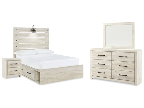 Cambeck Whitewash Full Panel Bedroom Set with Storage, Dresser, Mirror and Nightstand - Ornate Home