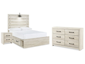 Cambeck Whitewash Full Panel Bedroom Set with Storage, Dresser and Nightstand (Online Special Price) - Ornate Home
