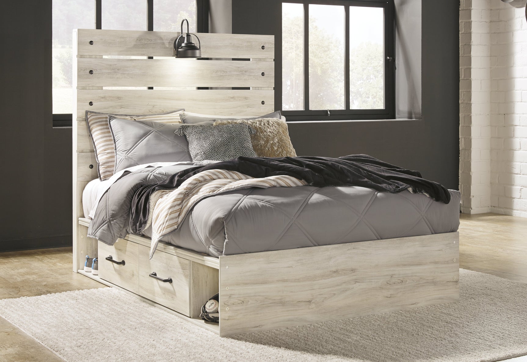 Cambeck Whitewash Full Panel Bedroom Set with Storage, Dresser and Nightstand (Online Special Price) - Ornate Home