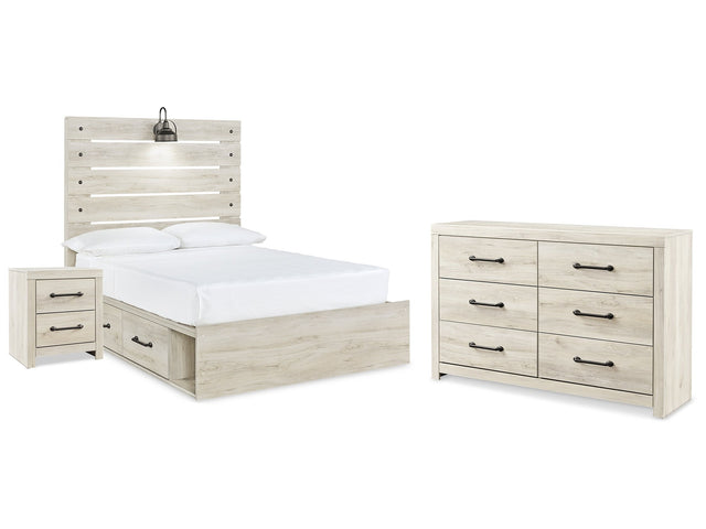 Cambeck Whitewash Full Panel Bedroom Set with Storage, Dresser and Nightstand - Ornate Home