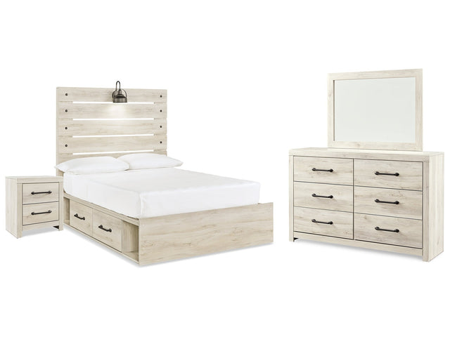 Cambeck Whitewash Full Panel Storage Bedroom Set with Dresser, Mirror and Nightstand - Ornate Home