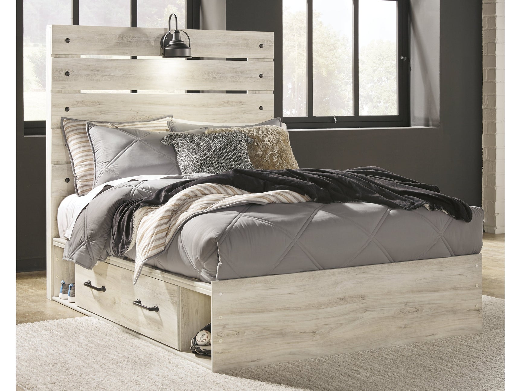 Cambeck Whitewash Full Panel Youth Bed with 4 Storage Drawers - Ornate Home