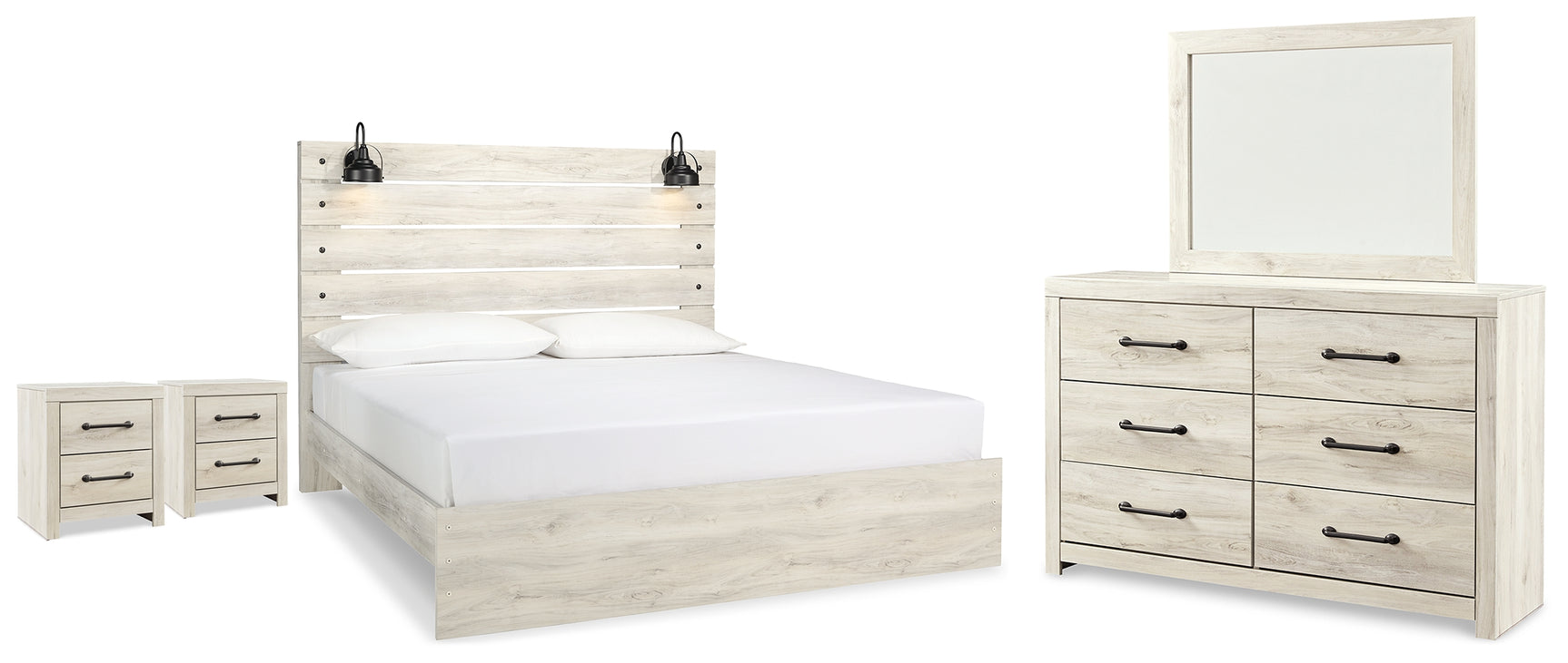 Cambeck Whitewash King Panel Bed, Dresser, Mirror and 2 Nightstands (Online Special Price) - Ornate Home
