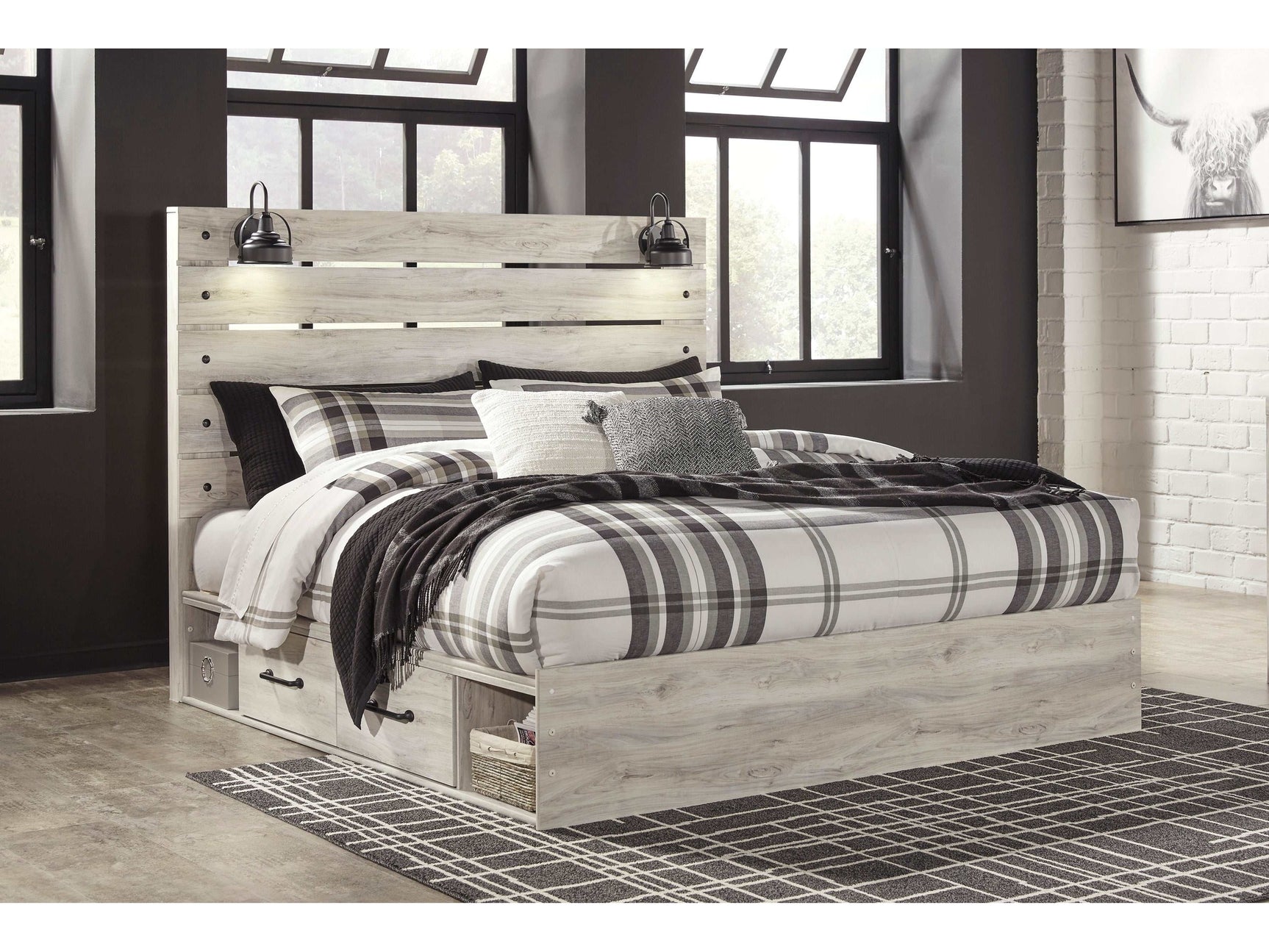 Cambeck Whitewash King Panel Bed w/ 2 Storage Drawers (Online Special Price) - Ornate Home