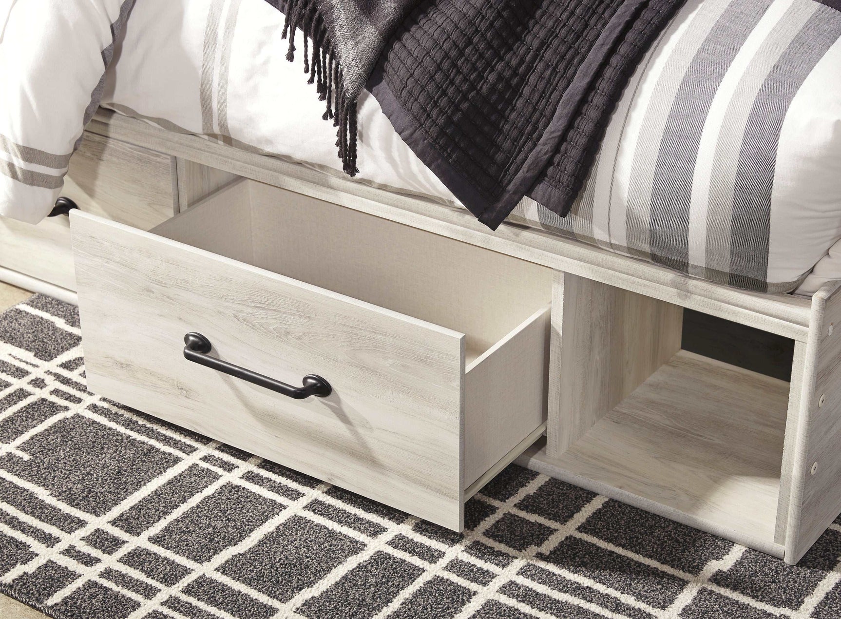 Cambeck Whitewash King Panel Bed w/ 2 Storage Drawers (Online Special Price) - Ornate Home