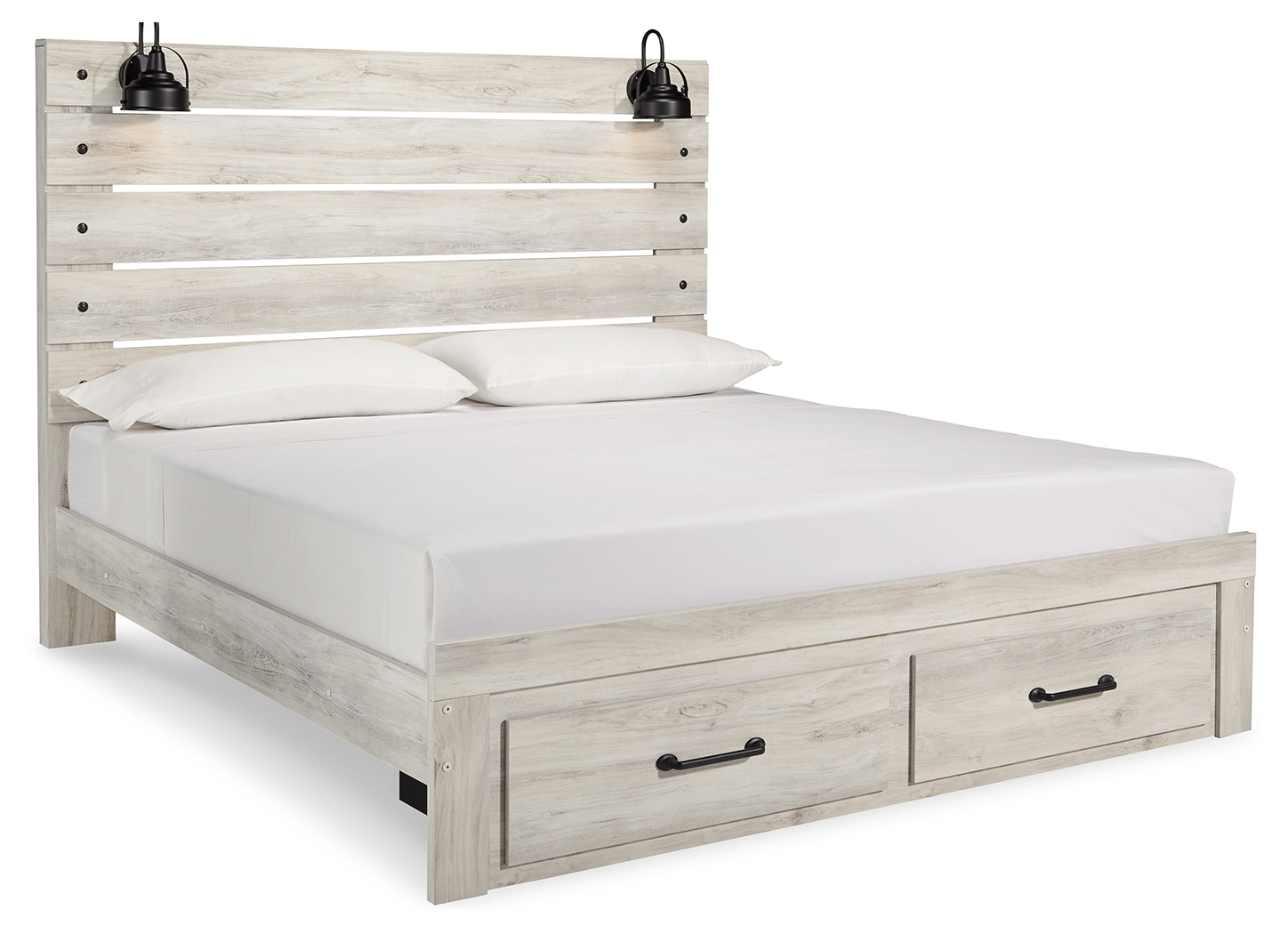 Cambeck Whitewash King Panel Bed with 2 Storage Drawers (Online Special Price) - Ornate Home