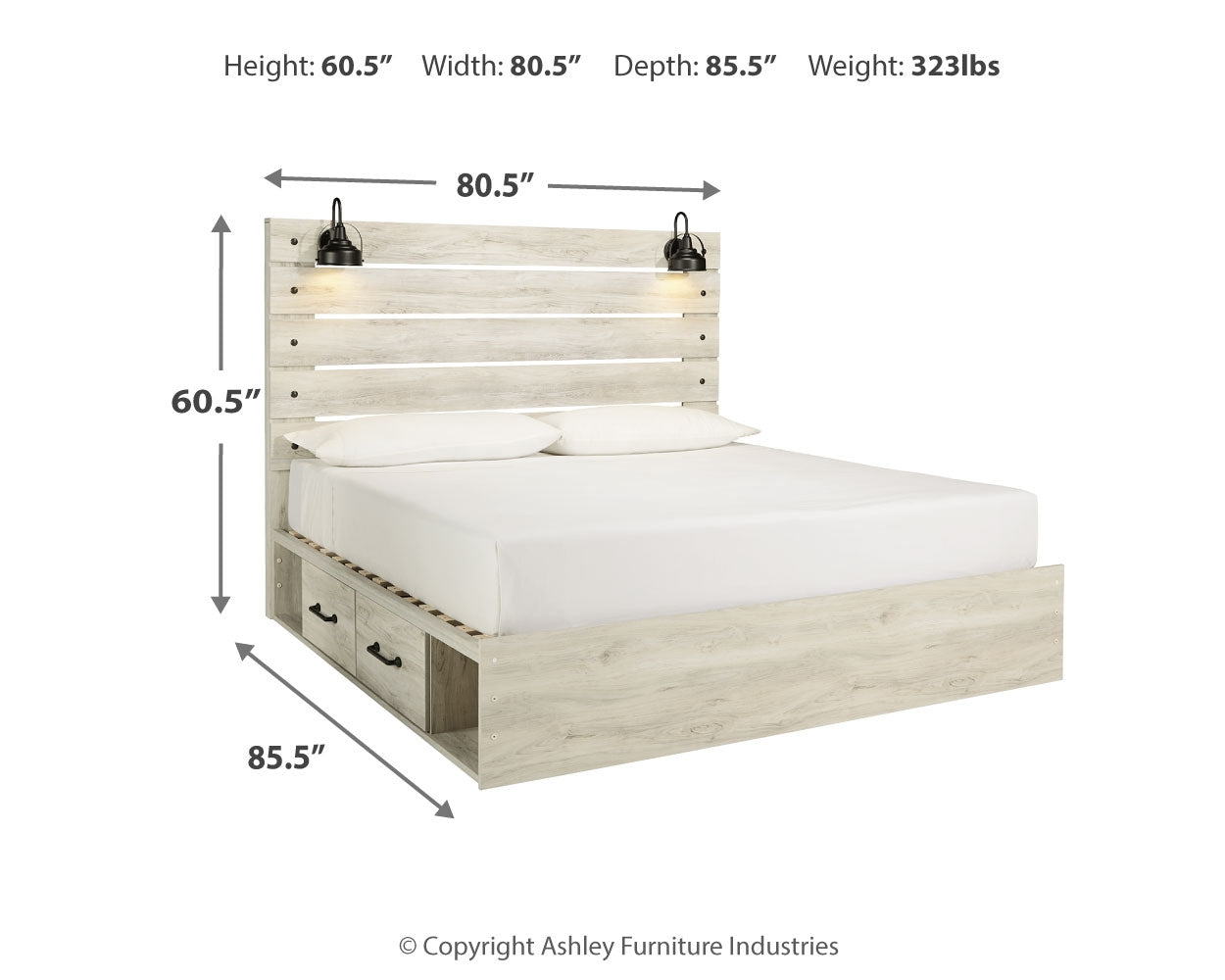 Cambeck Whitewash King Panel Bed with 4 Storage Drawers - Ornate Home