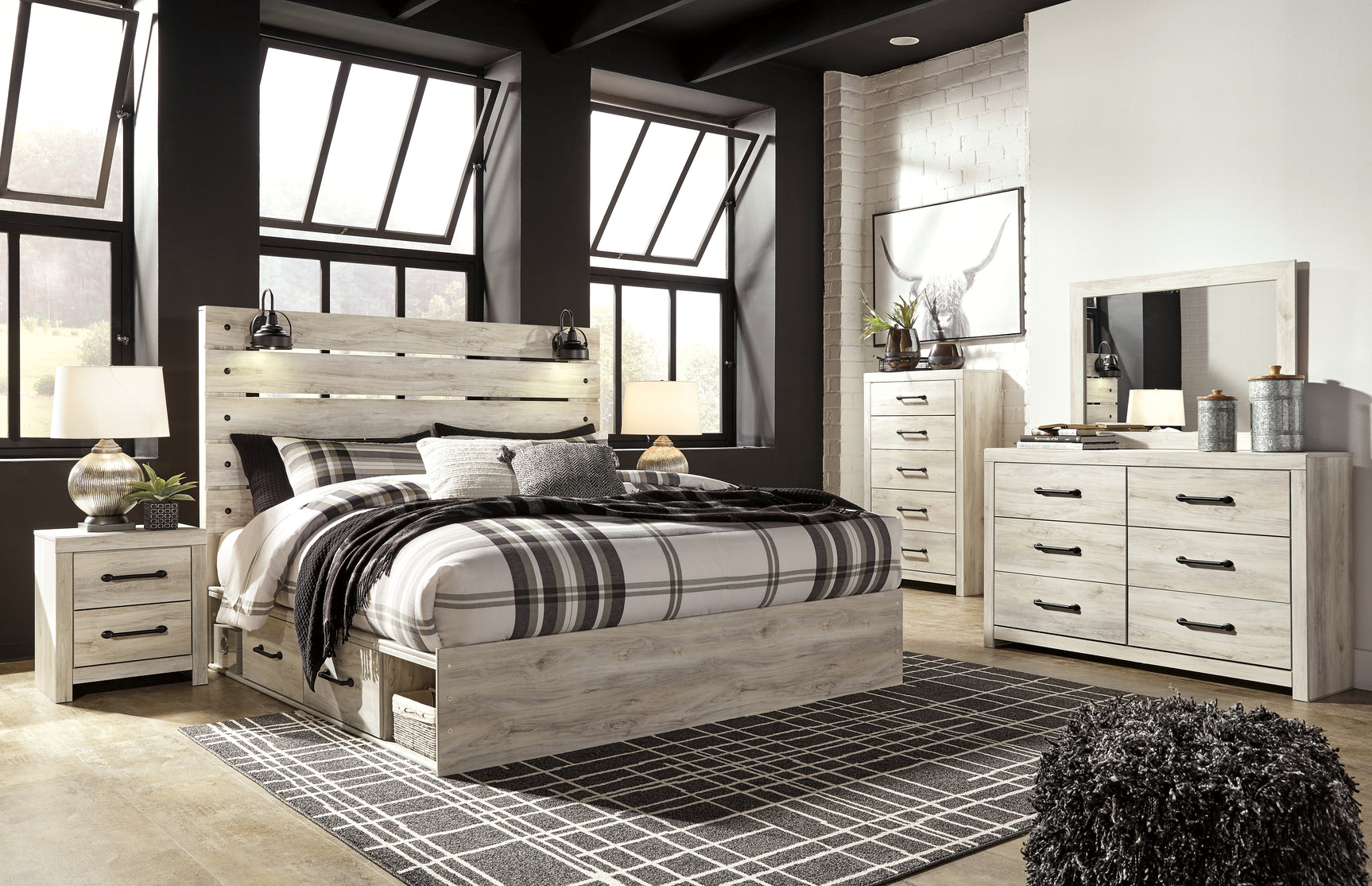 Cambeck Whitewash King Panel Bed with 4 Storage Drawers - Ornate Home
