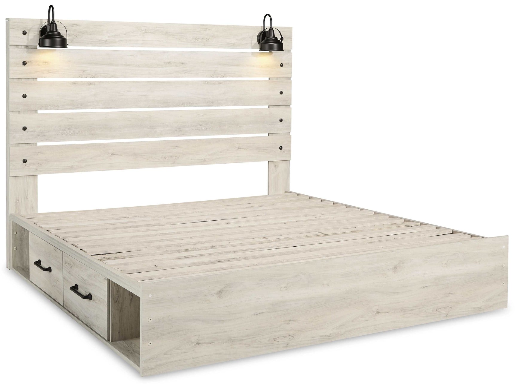 Cambeck Whitewash King Panel Bedroom Set w/ 2 Storage Drawers (Online Special Price) - Ornate Home