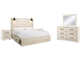 Cambeck Whitewash King Panel Bedroom Set with 2 Side Storage, Dresser, Mirror, and Nightstand (Online Special Price) - Ornate Home