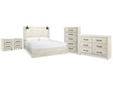Cambeck Whitewash King Panel Bedroom Set with Dresser, Chest and 2 Nightstands - Ornate Home