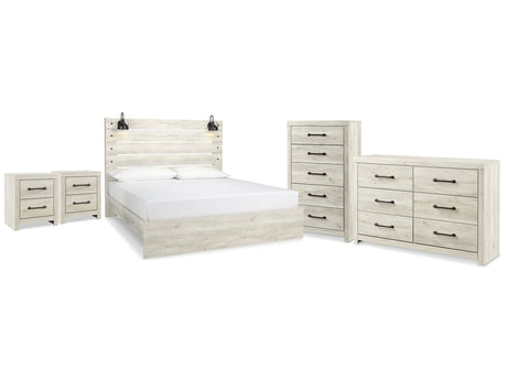 Cambeck Whitewash King Panel Bedroom Set with Dresser, Chest and 2 Nightstands - Ornate Home