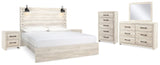 Cambeck Whitewash King Panel Bedroom Set with Dresser, Mirror, Chest and 2 Nightstands (Online Special Price) - Ornate Home