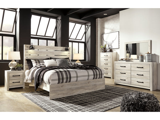 Cambeck Whitewash King Panel Bedroom Set with Dresser, Mirror, Chest and 2 Nightstands - Ornate Home