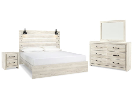 Cambeck Whitewash King Panel Bedroom Set with Dresser, Mirror and Nightstand - Ornate Home